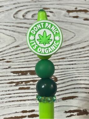 Hand Crafted Green 'Don't Panic It's Organic' Beaded Stylus Pen